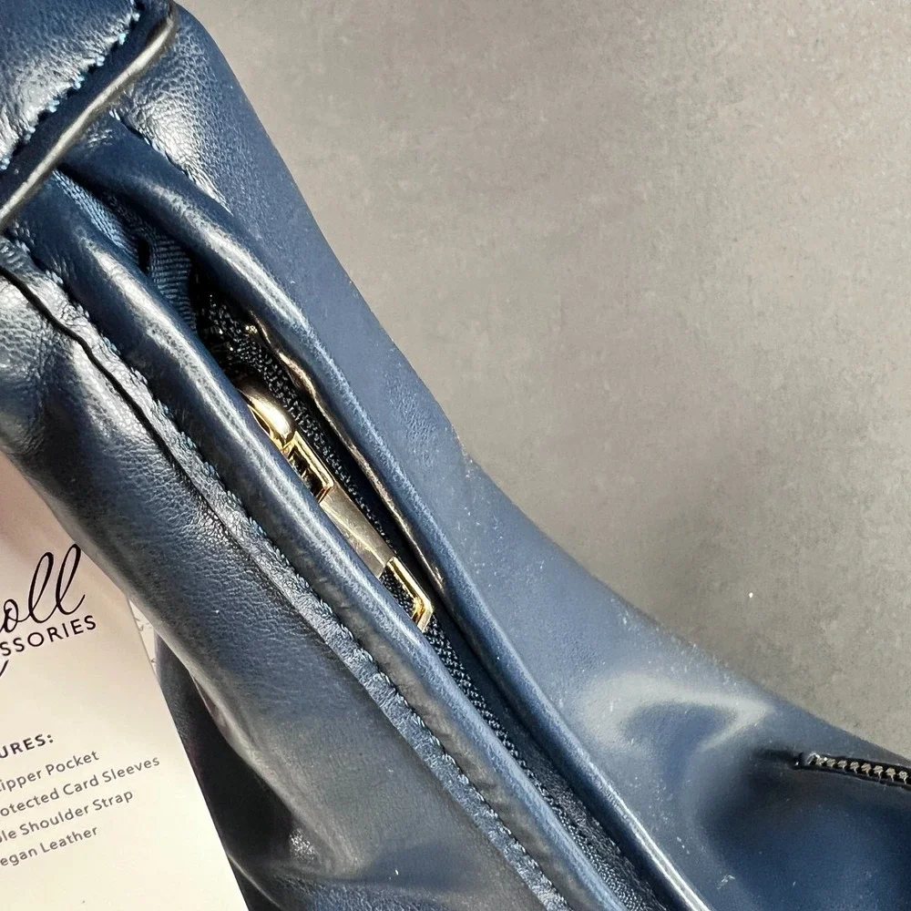K Carroll Brit Hobo Shoulder Bag Navy Blue Faux Leather Zipper Pocket NWT